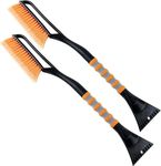 AstroAI 27 Inch Snow Brush and Detachable Ice Scraper with Ergonomic Foam Grip for Cars, Trucks, SUVs (Heavy Duty ABS, PVC Brush, Orange, 2pack)