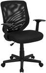 Flash Furniture Norris Mid-Back Mesh Tapered Back Swivel Task Office Chair with T-Arms, Ergonomic Padded Mesh Swivel Computer Chair, Black