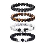 Hipwope 4Pcs Men Bracelet Set Tigers Eye Bracelet Lava Rock Bracelets Moonstone Bracelet Obsidian Bracelet Men/Women Can Wear Summer Bracelets Charm Bracelets for Women