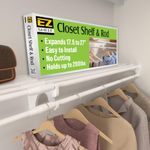 EZ SHELF - DIY Expandable Closet Shelf & Rod, 66"-120", MOUNTS to Back Wall(with 2 End Brackets), White