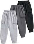 GORGLITTER Boy's 3 Pack Flap Pocket Side Cargo Pants Elastic Waist Jogger Sweatpants Black and Grey 5Y