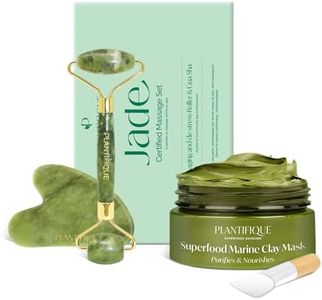PLANTIFIQUE Jade Roller & Gua Sha Set and Korean Skincare Clay Mask – Hydrating Mud Mask with Avocado & Superfoods