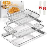 2 Set Air Fryer Basket for Oven, 15.6“ x 11.6“ and 12.8“ x 9.6“ Stainless Steel Air Fryer Tray with 60 PCS Parchment Paper,Air Fryer Pan with Crisper Tray for Baking Fries,Bacon,Chicken