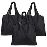 Luxja Reusable Shopping Bags Set of 3, Foldable Grocery Bags with Attached Pouch, Washable and Lightweight, Black