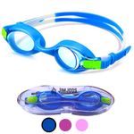 JIMJOOS Swimming Goggles For Kids - Anti Fog, Waterproof, UV Resist Swim Goggles - Quick Adjustable Strap and No Leaking Kids Goggles For All Ages With Protective Case (BLUE)