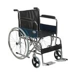 VMS Careline Pneumatic Regular Foldable Stainless Steel Wheelchair with Safety Belt (Black)