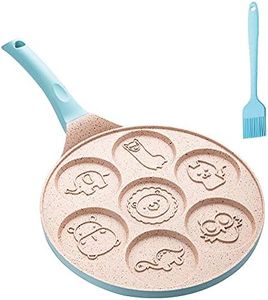 Kids Pancake Maker Pan, 7-Cup Animal Pancake Mold, Nonstick Grill Pan, Mini Blini Pancakes Mold, 10 Inch, Frying Pan Omelet Pan for Burger Eggs Ham Pancake Maker with Silicone Brush (Blue)