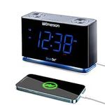 Emerson Smartset Radio Alarm Clock, 1.4" Blue LED Digital Display, USB Charging Port, Brightness Dimmer Controls, Bluetooth Connectivity, Set Alarm to Radio, Music, or Buzzer, Bedside Clock, Black