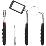 Telescopic Inspection Mirror,Homgaty 4Pcs Rectangular/Round Magnetic Pick-Up Tool with LED Light, Extendable Pick-Up Stick with Magnet,Magnetic Retrieval Pen for Retrieving Metal Objects