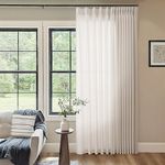 Pinch Pleat 72x96 Inch Linen Curtains for Living Room Divider Custom Pleated Drapes with Hooks Rings Light Filtering Cream Birch Sheer Curtain 96 Inch Length for Patio Sliding Door Ceiling Window 8Ft