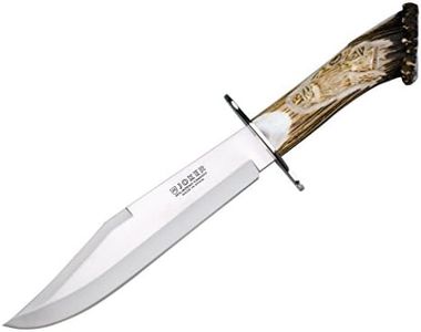 Joker Hunting Knife Bowie 25" CT101, Hand-Carved Deer Horn Handle, 25 cm MOVA Steel Blade, Includes Brown Leather Sheath, Tool for Fishing, Hunting, Camping and Hiking