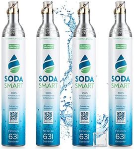 SodaSmart 4X Premium CO2 Zylinder für SodaStream Crystal 2.0, Easy, Aarke uvw. Wassersprudler | Gefüllt mit 425g Kohlensäure +25g extra für mehr als 60l | Kohlendioxid-Zylinder als Reservepack