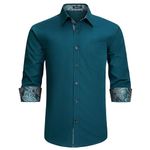 HISDERN Mens Dress Shirt Long Sleeve Button Down Stretch Smart Shirt for Men Adult Regular Fit Designer Formal Business Wedding Non Iron Shirt with Pockets,Teal-2,4XL