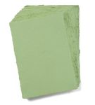 Handmade A6 Green Mixed Media Paper with Deckle Edge - 4x6" - 150 GSM -Colored Cold Press Textured Paper Made with Recycled Cotton for Crafts, Card Making, Sketching, Watercolor - 50 Sheets