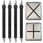 Adjustable Bed Fasteners, Sheet Straps Suspenders with Metal Clips (Black)