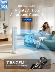 Dreo Smart Tower Fan – Silent 28dB Bladeless, 90° Oscillating, WiFi/Alexa, 4 Speeds, White
