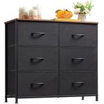 Somdot Dresser for Bedroom with 6 Drawers, 3-Tier Wide Storage Chest of Drawers with Removable Fabric Bins for Closet Nursery Bedside Living Room Laundry Entryway Hallway, Black