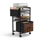 MoKo Rolling File Cart, 5-Tiered File Cart with Hanging File Folders on Wheels, Brown Wood Tabletop & Mesh File Cart with Sliding Drawer and Side Bag Fits A4 Size Office School Classroom Organization