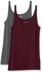 Amazon Essentials Women's Slim-Fit Thin-Strap Tank Top, Pack of 2, Burgundy/Charcoal Heather, M