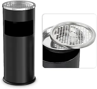 BEAMNOVA Black Trash Can with Lid Outdoor Indoor Stainless Steel Commercial Garbage Bin Waste Container for Patio Yard Garage with Inside Barrel, Black, 9.8 in x 24 in (D * H)