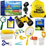 AMERTEER Toddler Explorer Kit, Outdoor Adventure Set for Kids with Binoculars, Compass, Whistle, Magnifying Glass, and Drawstring Bag, Educational Hunting Toys for Childrens Toy Binocular Set