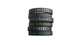 Inkstone 6-pack - Success, Achieve, Focus - Motivational Silicone Wristbands with Inspirational Messages - Adult Unisex Size for Men Women, 8 Inch, Silicone rubber / Plastic