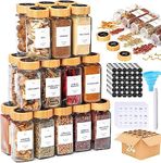 Spice Jars – 36 PCS Glass jar with Bamboo Lid, 4OZ Spice Containers with Labels, Condiment Pot, Seasoning Storage Bottles for Spice Rack, Cabinet, Drawer (36 Pack)