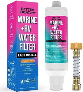 Better Boat Inline RV Water Filter, NSF Certified, Marine Grade, for Hose, Campers, and Garden, Includes Flexible Protector