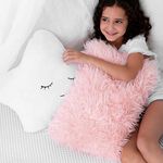 Perfectto Design Set of 2 Decorative Pillows, Toddler Room. Star Fluffy White Embroidered and Furry Pink Faux Fur Soft and Plush Girls Pillows – Throw Pillows for Kid’s Bedroom Décor