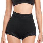 PEONNYT High Waisted Shapewear Lace Tummy Control Knickers Plus Size Slimming Pant Spanx Underwear Comfort Belly Shaper Butt Lifter for Women(Black-L)