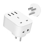 UK to US Adapter, FDTEK US Travel Adapter with 3 USB, UK to US Type B Power Adapter, USA Travel Plug Adapter, UK to USA Plug Adapter, American Outlet Plug Adapter for Travel Home Office