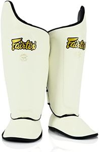 Fairtex SP8 Muay Thai Shin Guards for Men, Women, Kids | Shin Guards Made with Syntek Leather & are Premium, Lightweight & Durable | Expanded Side Protection (White/Medium)