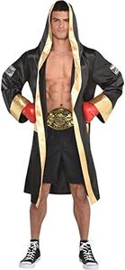 Boxing Robe Costume Accessory - Adult Standard Size, Black/Gold - 1 Pc