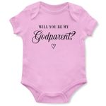 Purple Print House Will You Be My Godparent Babygrow Godson Goddaughter Christening Babies Boy Girl Vest, 6-12 Months, Light Pink