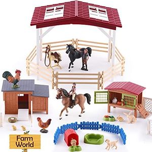 iPlay, iLearn Kids Farm Animal Barn House Toy, Girl Horse Stable Figurine Fence Playset, Country World Farmhouses, Barnyard Chicken Coop Rabbit Puppy Figure, Birthday Gift Age 3 4 5 7 8 6-12 Boy Child