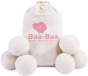 Baa Baa Wool Dryer Balls Pack of 6 White Natural Fabric Softener, Reusable, Reduce Wrinkles.