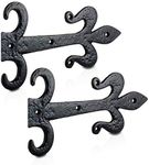 XFORT 264mm Black Antique Fleur De LYS Hinge Front, Cast Iron Gate Hinges, Decorative Hinges, Vintage Shed Door Hinge, Ornamental Tee Hinges, Rustic T Hinges, External Black Door Hinges [1 Pair]