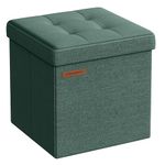 SONGMICS Storage Ottoman, Foldable Small Ottoman Foot Rest, 30 x 30 cm Foot Stool, Ottoman with Storage, Load up to 130 kg, for Living Room, Bedroom, Dorm, Retro Green LSF028C51