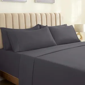 LuxClub Twin XL Sheets - Soft Kids Twin Bed Sheets for Boys and Girls, 4 PC Deep Pockets 18" Eco Friendly Wrinkle Free Kids Fitted Sheets Machine Washable Hotel Bedding Silky Soft- Dark Grey Twin XL