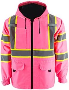 SMASYS Hi-Viz Thick Windproof Raincoat Pink Blazer Safety & Protective Visibility Jacket with Fleece Liner, Construction Warm Work Wear for women and girl (2XL, With Padding)