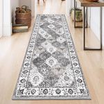 HEBE Boho Runner Rug 2x6 Ft Vintage Soft Hallway Rug Runner Washable Kitchen Runner Mat Farmhouse Laundry Rug Runner Non Slip Floor Carpet for Entryway Bathroom Bedroom Entrance,Grey