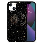 MAYCARI Cute Sun and Moon Phone Case for iPhone 12/12 Pro, Black Liquid Silicone Girly Cases, Aesthetic Soft Gel Rubber Full-Body Protective Microfiber Lining Shockproof Cover for Boys, Women, Men