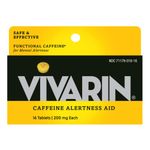 Vivarin Caffeine Pills, Mental Alertness Aid, Safe & Effective, Fast Acting Energy, Stay Awake, for Men & Women, No Added Sugar/Calories, No Herbs, 200 mg Each, 16 Tablets