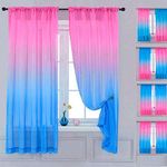 Yancorp Sheer Curtain Semi Bedroom Curtains 84 inches Length Linen Pink Blue Ombre Curtains Rod Pocket Drapes Girls Living Room Mermaid Bedroom, 1 Panel(Pink Blue, 40"x84")