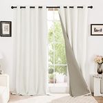 Deconovo Full Blackout Curtains Faux Linen Thermal Curtains Winter Warm Eyelet Curtains for Living Room Cream and Blanc W46 x L54 Inch One Pair