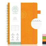 Lined Journal Notebook, Spiral Notebook, Leather Hardcover, ALLTREE Twin Wire Spiral Bound Notebook with Date & Month Recording, Pen Loop, Pocket, Stickers, Ribbon, 160 Pages, Journal for Women & Men, Orange(6"x8.25")