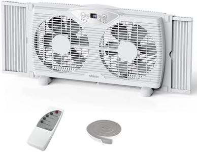 shinic Twin Window Fan, 9-Inch Blades Reversible Airflow, Thermostat Control, 3 Speeds, 3 Functions, 23.8"-37" Expandable Width, Window Exchaust Fans for Home Bedroom, ETL Certified