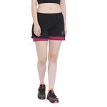 CHKOKKO Double Layered Sports Gym Workout Running Shorts for Women Black Magenta S