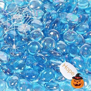 Ausluru 5LB Fire Glass Beads Flat Glass Marbles for Outdoor Fire Pit and Fireplace, Glass Gemstones for Vase Filler, Aquariums, Hydroponics Plants, Home Decor and Christmas DIY Craft, Cobalt
