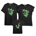 Bouncy Toonz Family T Shirts for 4 Combo Dress Set Mom Dad Son Daughter Regular Fit Cotton Printed Half Sleeve Twinning Clothes for Mother Father Kids Child Family Pack- (dino-black-4pcs)